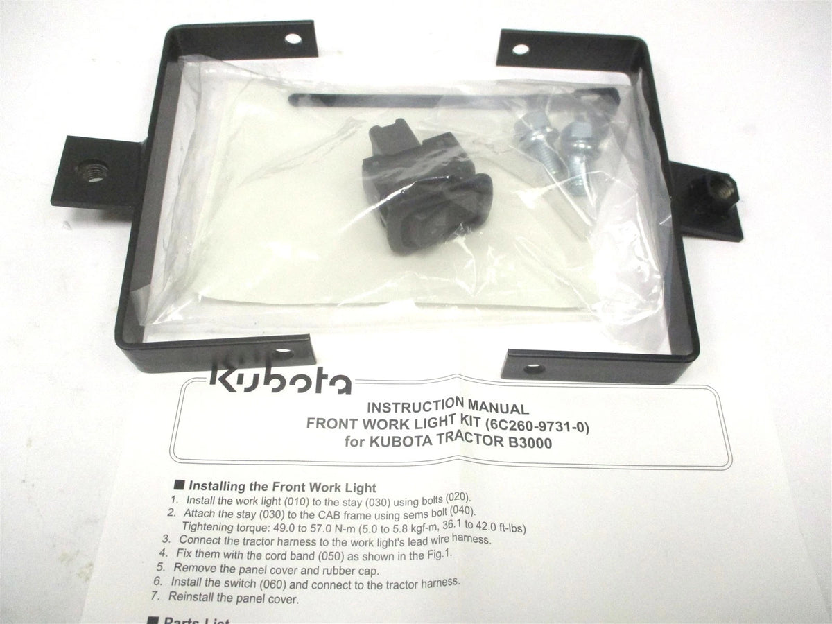 Front Work Light Kit for Kubota B3000 B7350 (6C260-97311, T1275-75303)