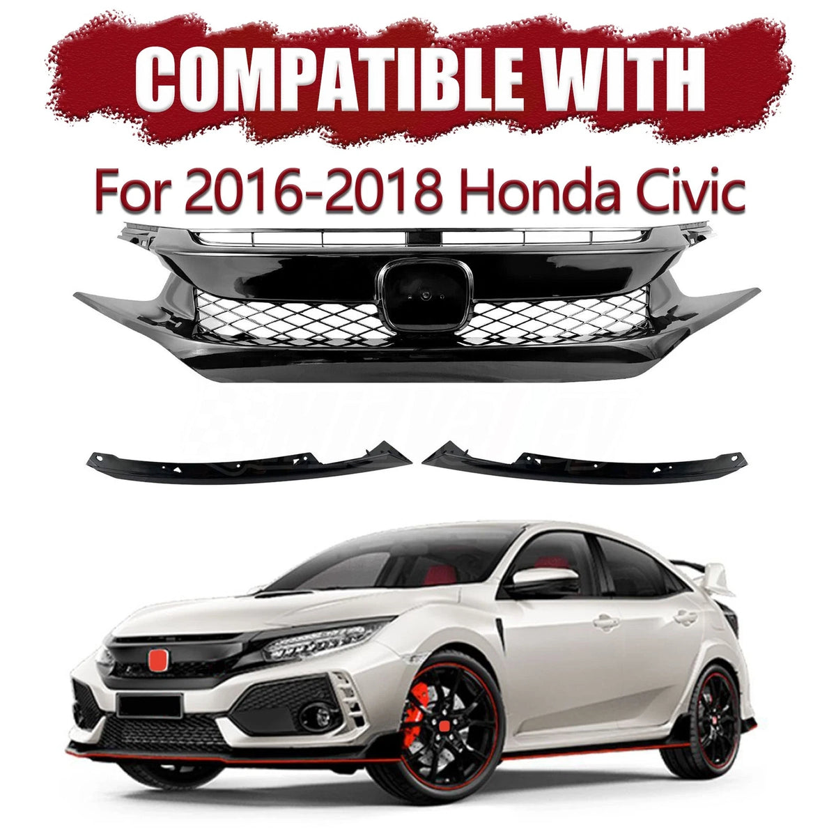 Type R Style Front Grille for Honda Civic (2016–2018)