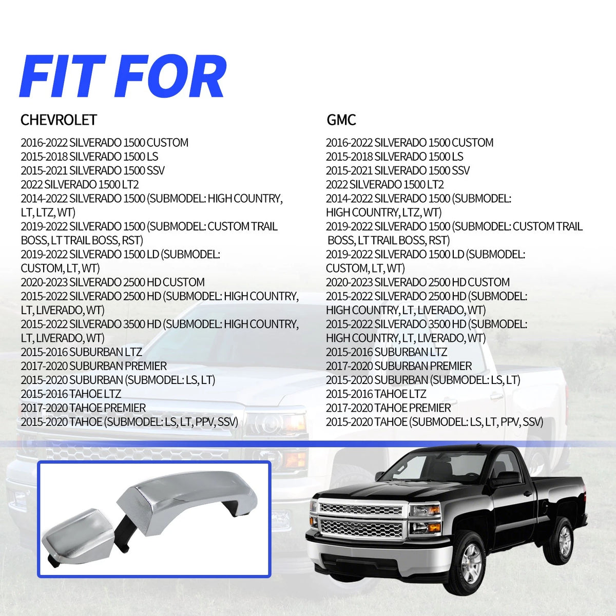 Exterior Door Handle for Chevrolet Silverado 1500 (2014–2019) Chrome Rear
