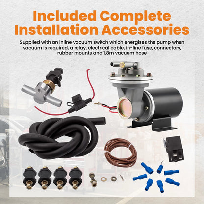 Electric Vacuum Pump Kit for Brake Booster 12 Volt (Universal Fit)