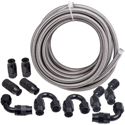 20FT AN10 -10AN Stainless Steel PTFE Braided Oil Fuel Hose Line Kit