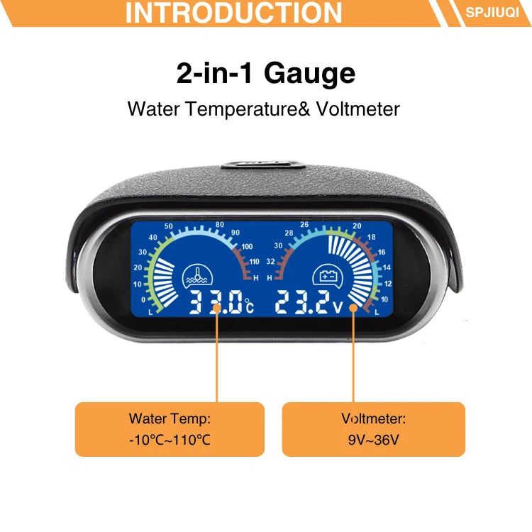 2-in-1 LCD Water Temp & Voltage Gauge Kit for Universal Car Truck Marine Boat