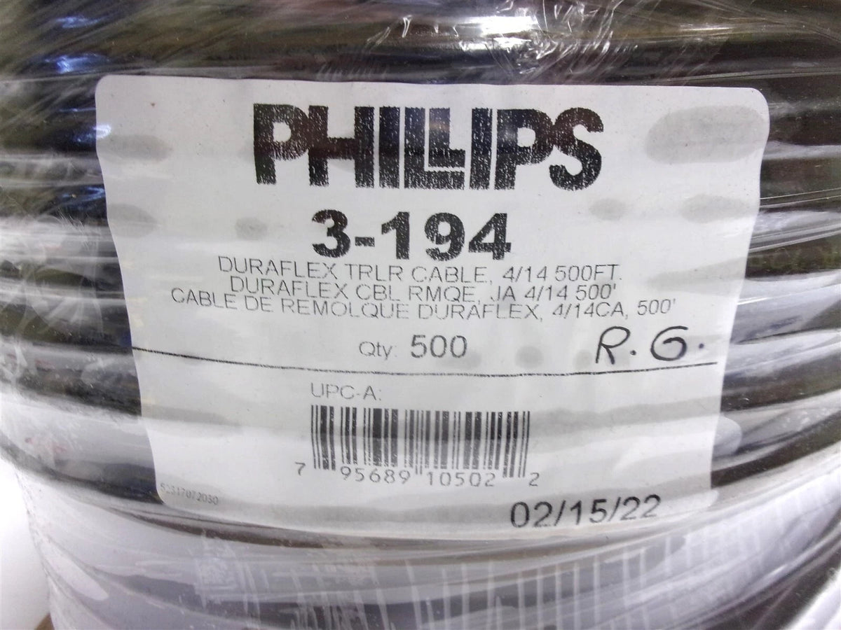 3-194 Phillips Duraflex Trailer Cable 4 Conductor 14 Gauge 500' Spool