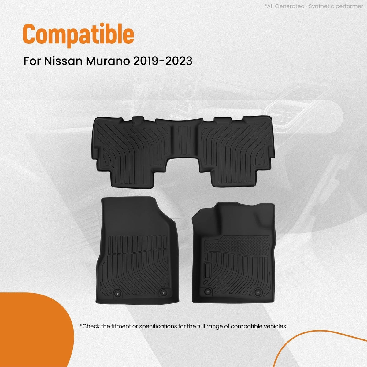 Set of 4 Black All-Weather Floor Mats for Nissan Murano (2019–2023) TPE Rubber