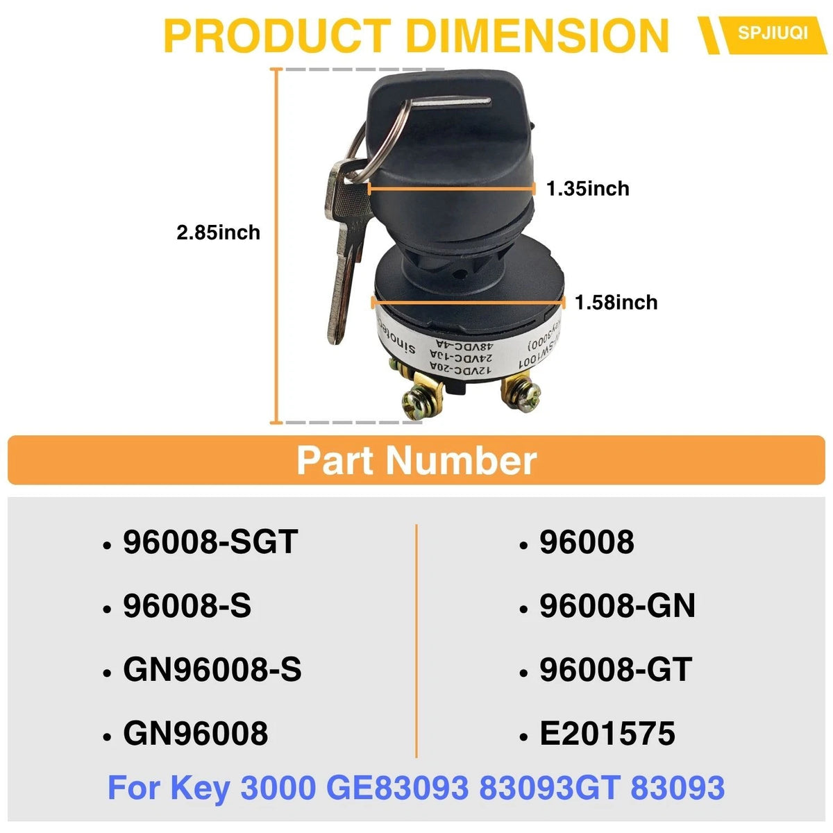 Ignition Switch for Genie Lift GS-1530 GS-1532 GS-1930 GS-2032 GS-2632 (96008-SGT)