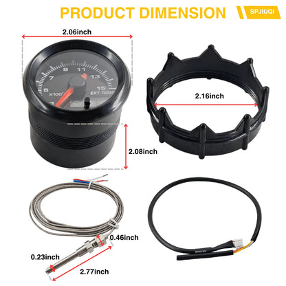 2" Exhaust Gas Temp EGT Pyrometer Gauge 1200°F Dual Readout Kit for Truck