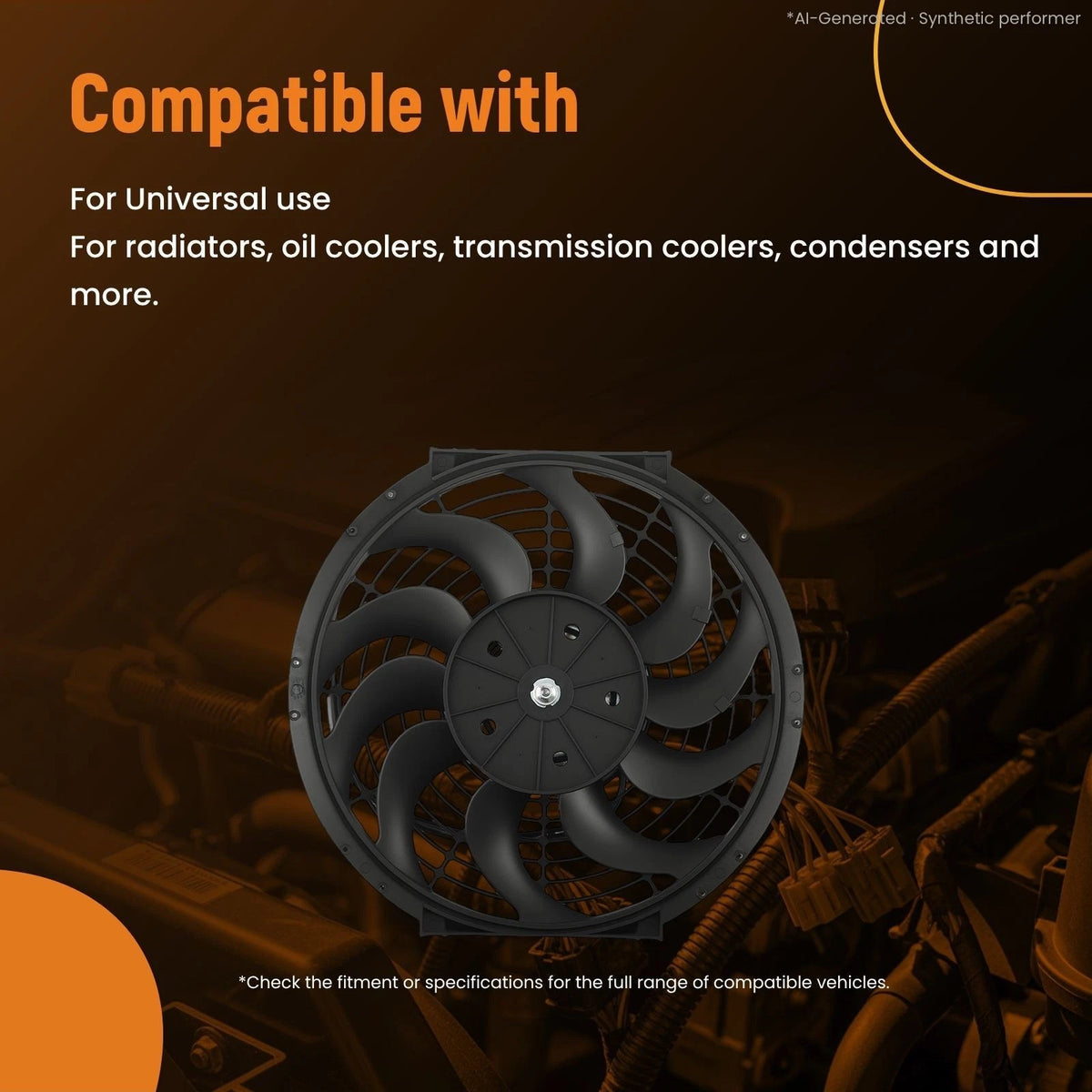 12" Electric Radiator Fan Assembly 240W 2250RPM Black 10-Blade Universal Fit